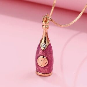 Elegant Pink Champagne Bottle Pendant Necklace